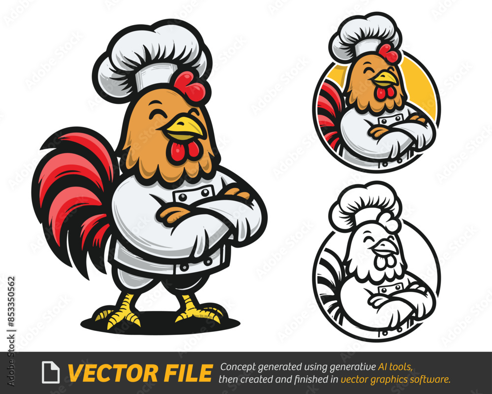 Confident Chicken Chef Crossing Arms Vector Illustration Confident Chicken Chef Crossing Arms Vector Illustration