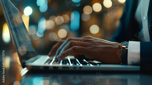 Close up of businessman hand typing on laptop