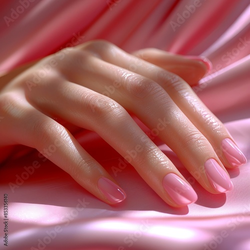 Wallpaper Mural Closeup image of beautiful woman's hands with light pink manicure on the nails. Skin care for hands, manicure and beauty treatment. Elegant and graceful hands with slender graceful fingers Torontodigital.ca
