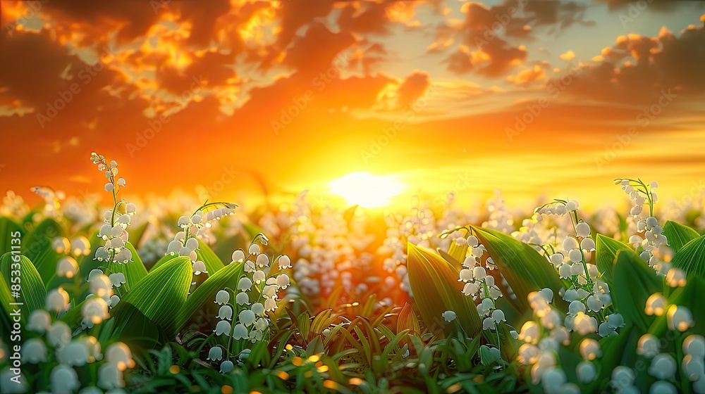 Naklejka premium lily of the valley HD 8K wallpaper Stock Photographic Image
