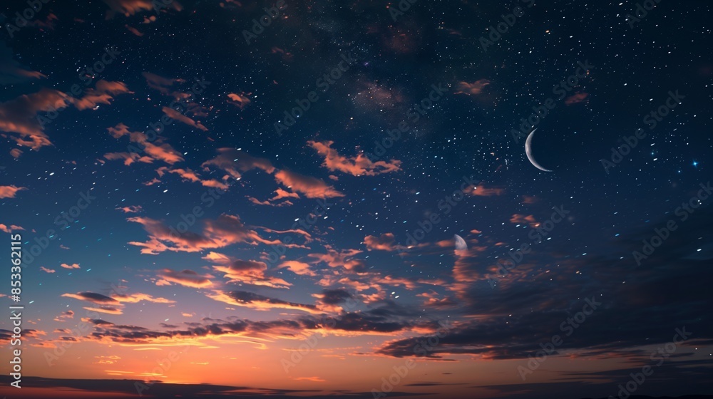 Sky night stars and moon, islamic night, sunset wallpaper Sky night stars and moon, islamic night, sunset wallpaper