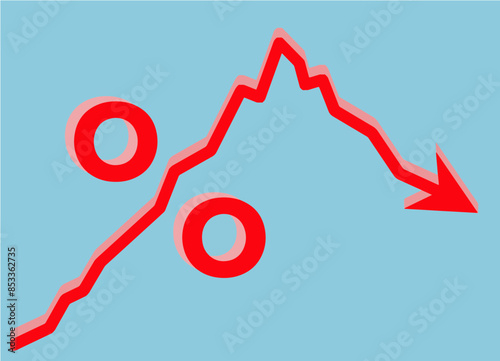 An arrow tracking ups and downs on a financial chart is seen looking like a percentage symbol in a 3-d illustration about the rise and fall of interest rates on loans. 