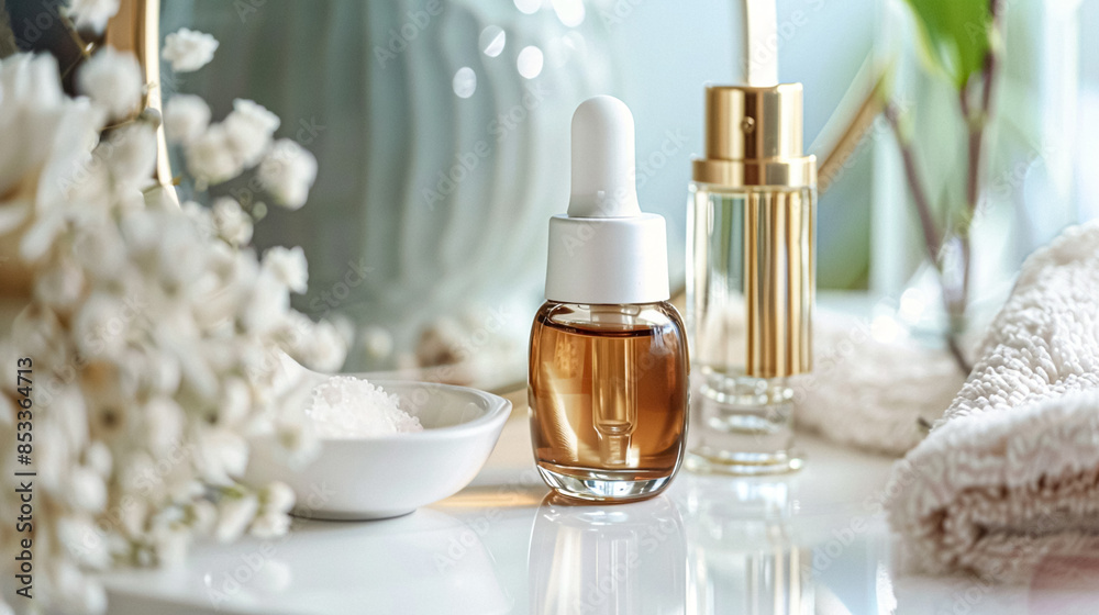 Skincare cosmetic product, spa and organic beauty cosmetics for bodycare, hair care, natural skin care routine