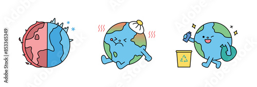 Climate change is hurting the planet with extreme temperatures. Help save the planet by recycling.  outline simple vector illustration.