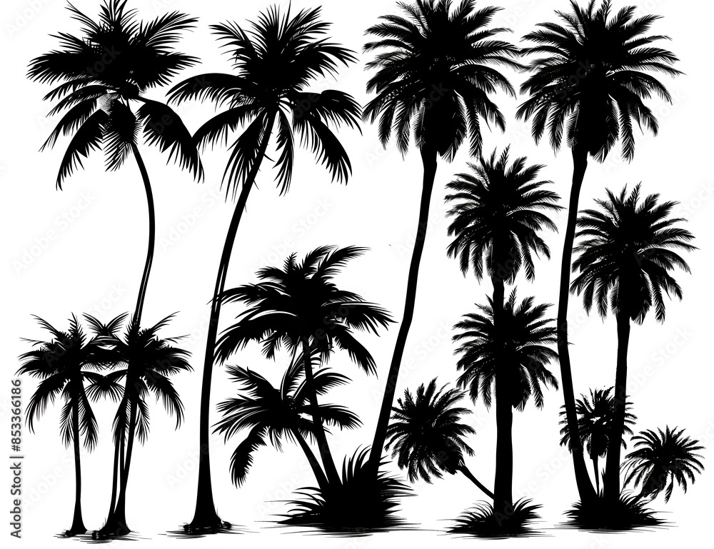 silhouettes of palm trees on white background silhouettes of palm trees on white background