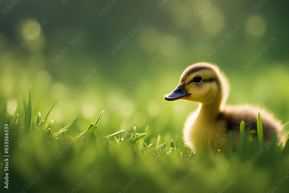 a duckling standing on a grassy field, with the focus on the duckling and a bokeh effect creating a blurred, spacious background for text a duckling standing on a grassy field, with the focus on the duckling and a bokeh effect creating a blurred, spacious background for text