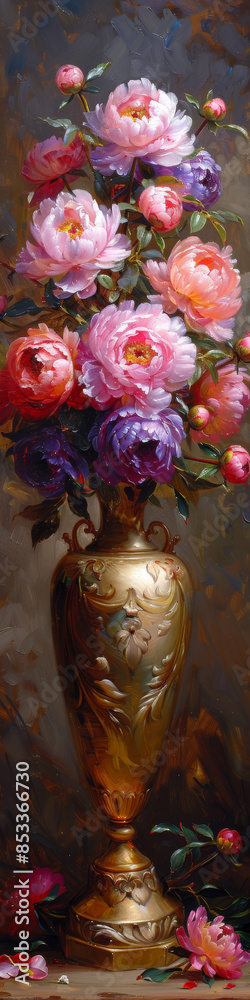 Fototapeta premium A beautiful bouquet of peonies in a vase, in a painted style. 