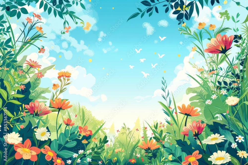 Fototapeta premium Summer Background illustration created with Generative AI