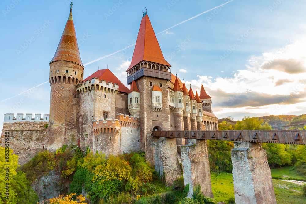 Europe, Romania, Hunedoara. Corvin Castle, Gothic-Renaissance castle, one of the largest castles in Europe. Europe, Romania, Hunedoara. Corvin Castle, Gothic-Renaissance castle, one of the largest castles in Europe.