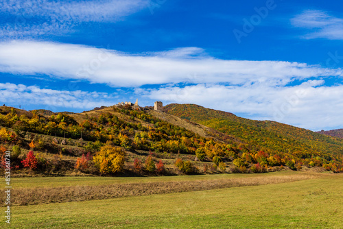 Europe, Romania, Transylvania.Coltesti Castle 11th C Ruins. Territorial Trascau mountain views. photo