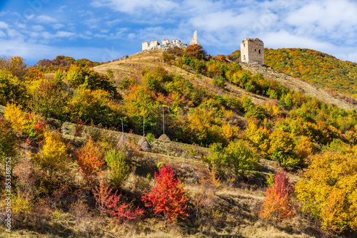 Europe, Romania, Transylvania.Coltesti Castle 11th C Ruins. Territorial Trascau mountain views. photo
