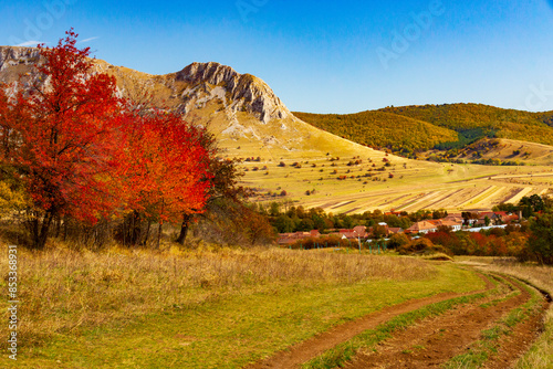 Europe, Romania, Transylvania.Coltesti Castle 11th C Ruins. Territorial Trascau mountain views. photo