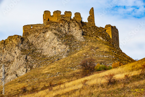 Europe, Romania, Transylvania.Coltesti Castle 11th C Ruins. Territorial Trascau mountain views. photo