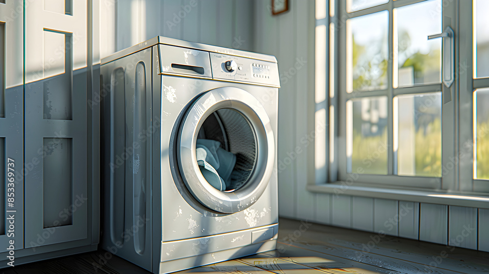 Modern Gray Washing Machine in Studio Setting Modern Gray Washing Machine in Studio Setting