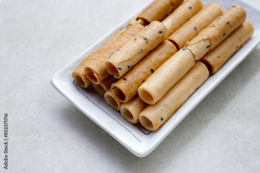 Thai snack, crispy coconut rolls Thai snack, crispy coconut rolls