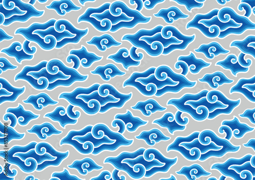 Motif Mega Mendung, batik motif typical of West Java Indonesia, curved line pattern with cloud objects, with developments and various artistic colors