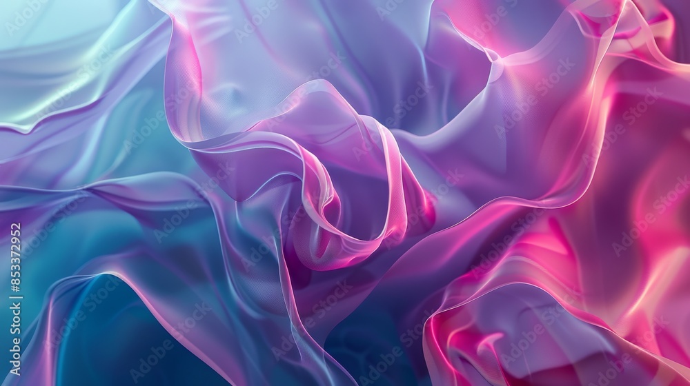 Fototapeta premium Abstract flowing fabric with pink and blue hues, creating a soft and fluid visual texture