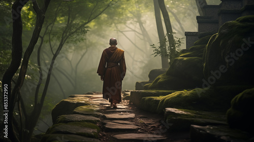 Wallpaper Mural Serene Monk Walking Path in Lush Forest Torontodigital.ca