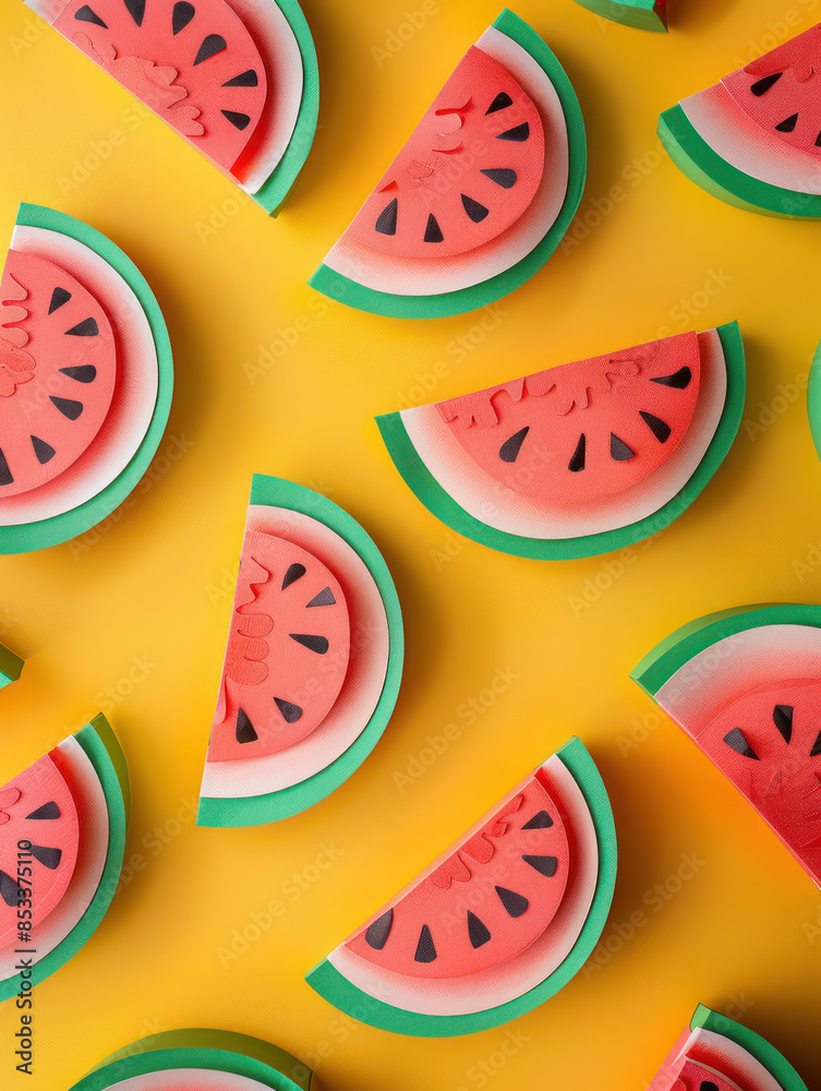 Vibrant Watermelon Patterns on Bold Yellow Background Abstract Summer Fruit Art Playful and Fresh Design for Seasonal Themes, Decor, and Graphic Inspiration Vibrant Watermelon Patterns on Bold Yellow Background Abstract Summer Fruit Art Playful and Fresh Design for Seasonal Themes, Decor, and Graphic Inspiration