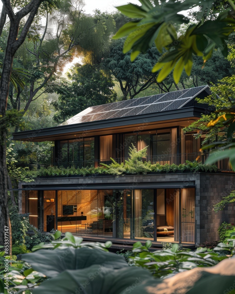 Elegant Home with Solar Panels and Tree-Shaded Facade
Elegant Home with Solar Panels and Tree-Shaded Facade