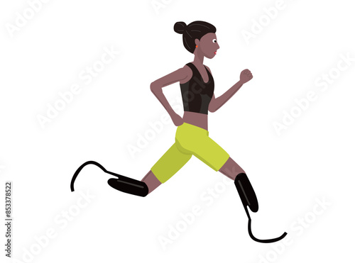 義足を使って走っているパラ陸上の女性アスリートのイラストです。