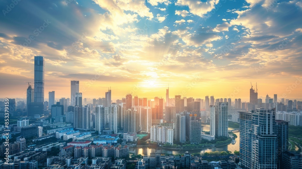 Obraz premium Majestic Sunrise Over Modern City