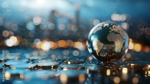 Glass Globe and Coins Reflecting Global Finance