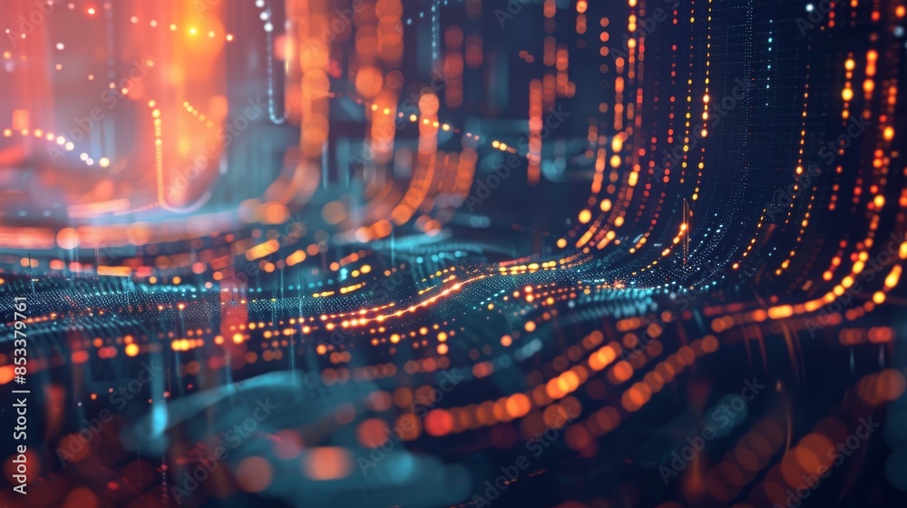 Obraz premium Flowing Red and Blue Digital Data Stream