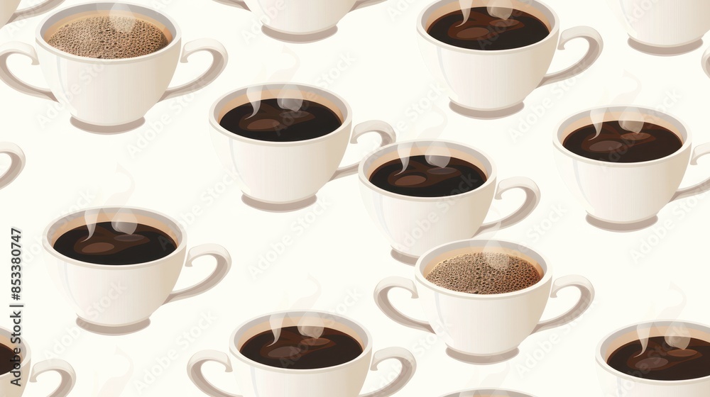 Obraz premium Seamless Pattern of Steaming Coffee Cups