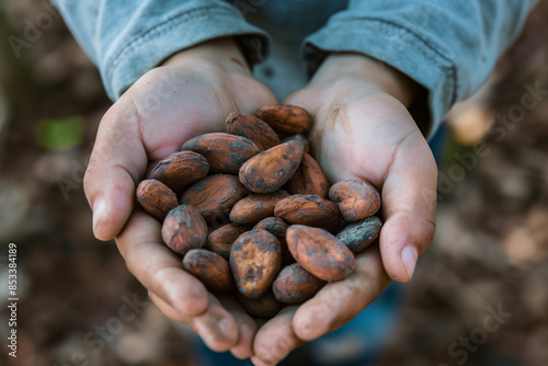 Cacao Cocoa Beans for Chocolate in Farmer's Hands