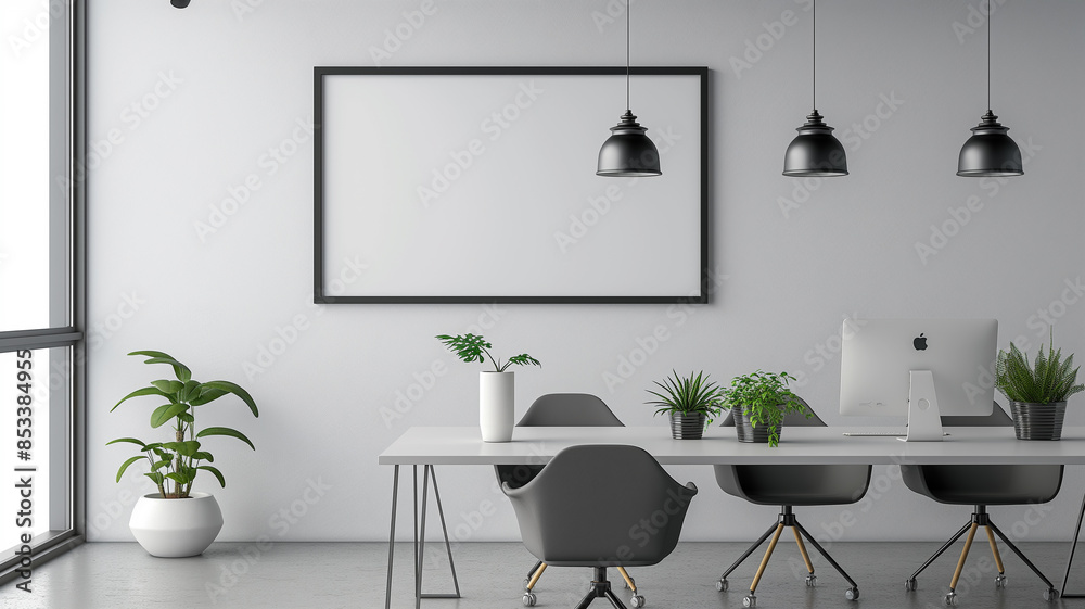 Fototapeta premium Minimalist Office Decor with Empty Artwork Frame