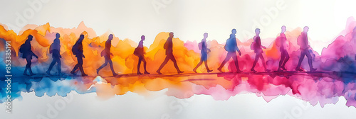 illustration of people walking in single file