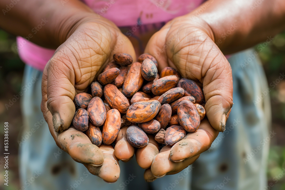 Cacao Cocoa Beans for Chocolate in Farmer's Hands Cacao Cocoa Beans for Chocolate in Farmer's Hands