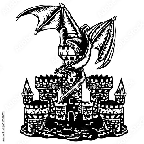 Dragon Wrapped Around A Castle