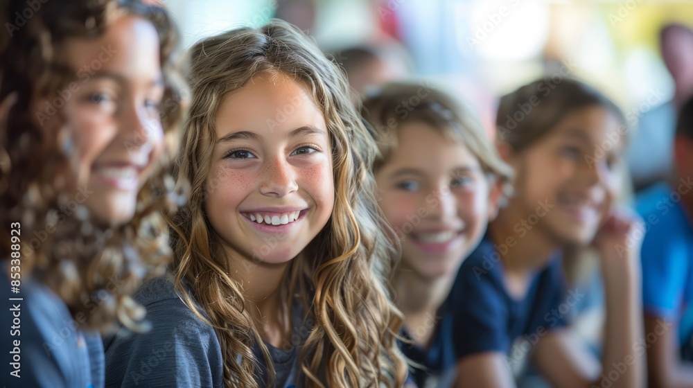 group of students warmly welcoming a new classmate to their group, smiling and inviting them to join in a lively and inclusive school environment group of students warmly welcoming a new classmate to their group, smiling and inviting them to join in a lively and inclusive school environment