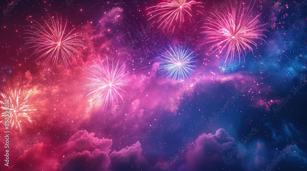 Fireworks Display in a Starry Night Sky Fireworks Display in a Starry Night Sky