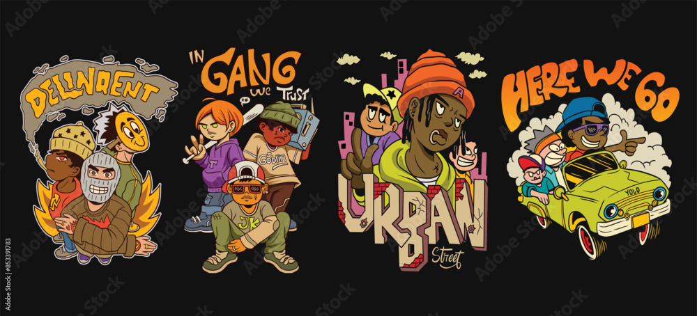 Urban culture t shirt design vector set, Youth style graphic t-shirt, Graffiti graphic Streetwear t-shirt designs bundle Urban culture t shirt design vector set, Youth style graphic t-shirt, Graffiti graphic Streetwear t-shirt designs bundle