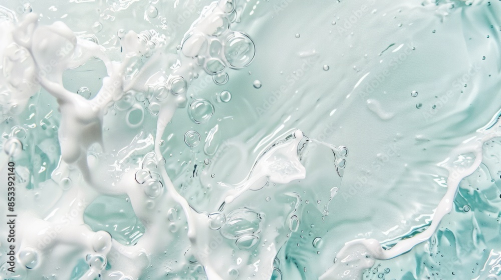 Naklejka premium Abstract Liquid Texture with White Swirls and Bubbles