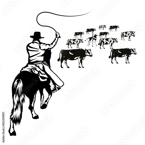 Herd of Cows and Cowboy