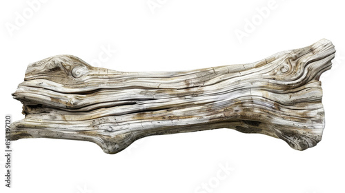 Driftwood plank on white background