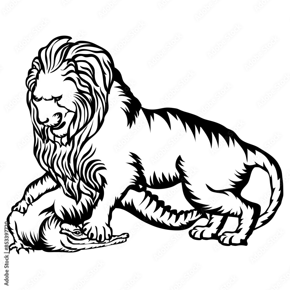 Fototapeta premium Lion Crushing Crocodile
