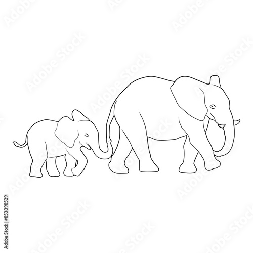 Mama and Baby Elephant Outline