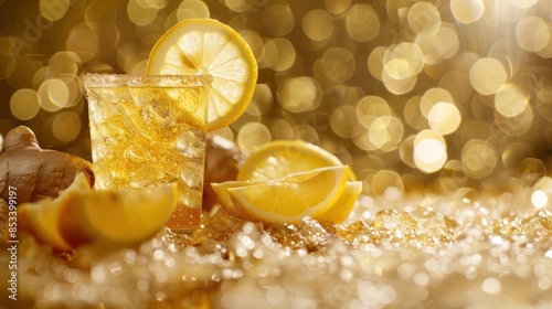 Golden Ginger Ale with Lemon Slices photo