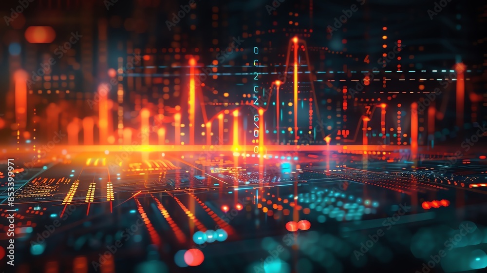 Fototapeta premium Abstract financial forecast icon with predictive graph and futuristic design elements