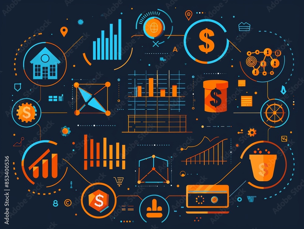 Obraz premium Detailed financial portfolio review icon with diverse investment symbols