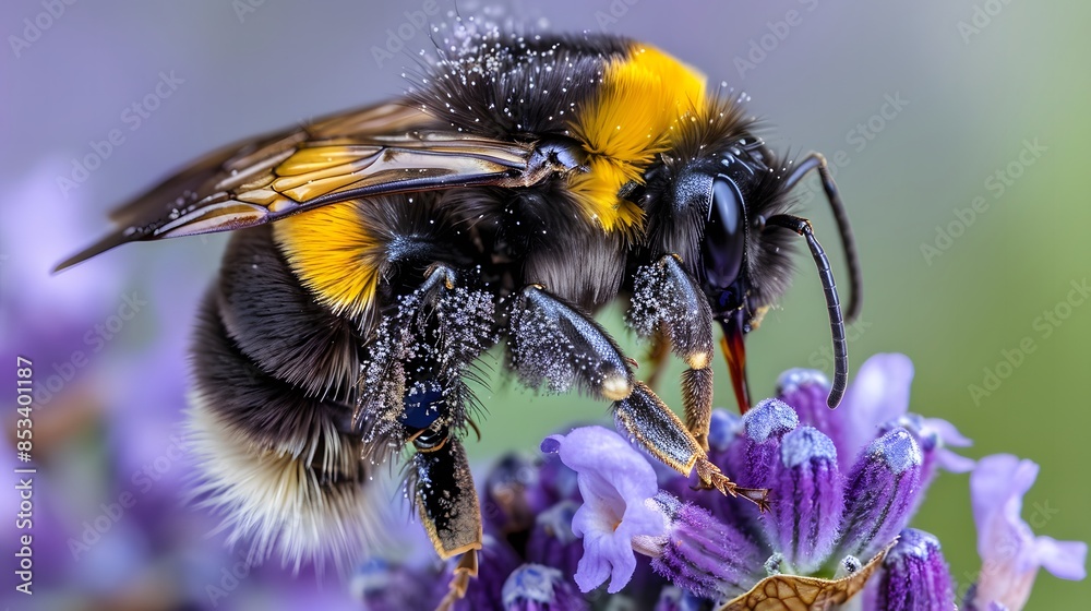 A bee collecting nectar from a flower in a summer garden