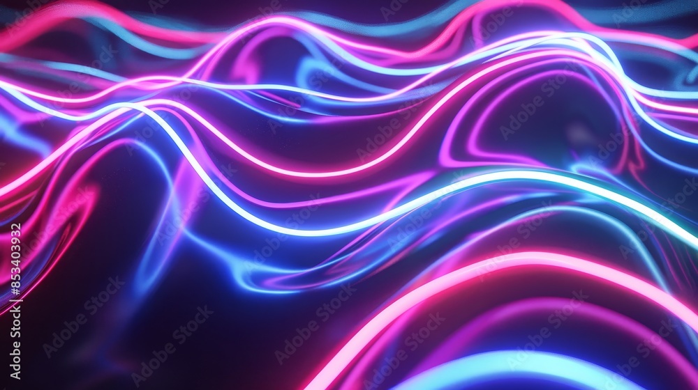 Fototapeta premium Vibrant Neon Light Waves - Abstract 3D Rendering with Dynamic Movement