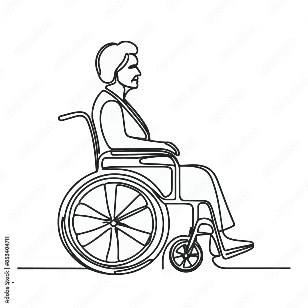 continuous single line drawing of old women in wheelchair, wheelchair line art, line art vector illustration continuous single line drawing of old women in wheelchair, wheelchair line art, line art vector illustration