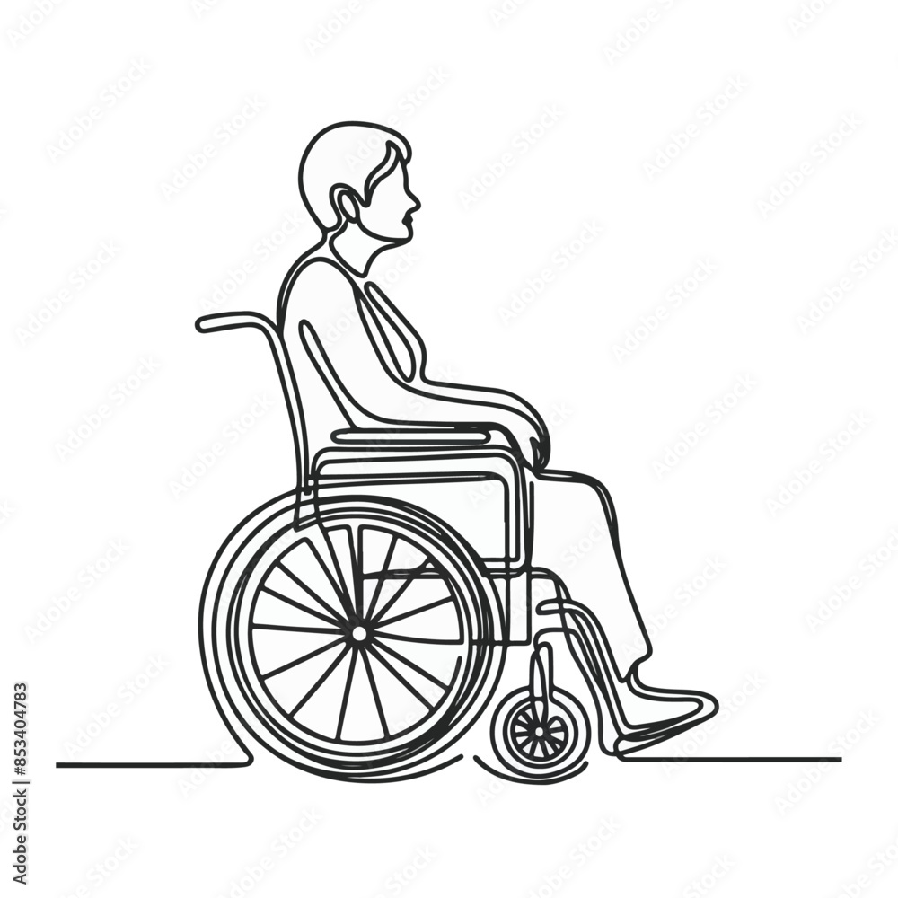 continuous single line drawing of old women in wheelchair, wheelchair line art, line art vector illustration continuous single line drawing of old women in wheelchair, wheelchair line art, line art vector illustration