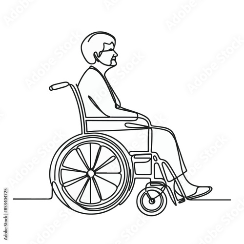 continuous single line drawing of old women in wheelchair, wheelchair line art, line art vector illustration
